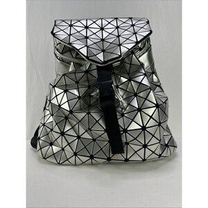 Sondra Roberts Squared Backpack Silver Metallic Geometric Pattern School Bag